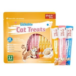 IFELLO PET Cat Treats Lickable, Variety Pack – Lickable Cat Treats Squeeze Up, with Tuna, Salmon, Chicken Flavor, Grain-Free for Skin & Coat Support, 0.53 oz(Pack of 12) No Size