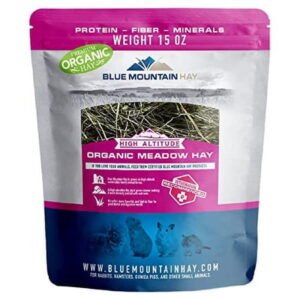Blue Mountain Hay | 15 oz. Fresh Organic Meadow Hay | Available in 15 oz. & 40 oz. Pouches | Nutritious, Delicious Meal Or Snack for Rabbits, Guinea Pigs, Hamsters, Gerbils, and Other Small Pets