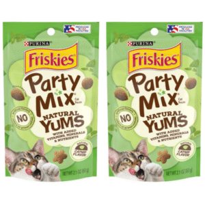 Friskies , Natural Cat Treats, Party Mix Natural Yums Catnip Flavor, 2.1 oz. Pouch- Pack of 2