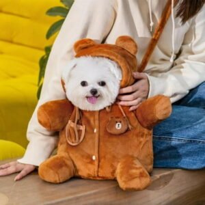 Cat Puppy Plush Outing Backpack,Teddy Bear Dog Bag, Anti-Escape Pet Purse for Kitten Puppy Small Dogs Gift Choice,Teddy Bear Dog Carrier,Cute Bear Bee Design Carrier Bag