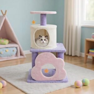 Yardi Yarda 31.5″ Cute Modern Cat Tower Multi-Level Kitten Tree, Corner Cat Tree, Cat Climbing Tower, Cat Towers for Indoor Cats-Purple