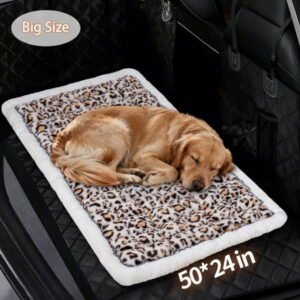 Greatcool Washable Pet Mat (54″x24″), Flannel Soft Dog Bed Mat with Non-Slip Bottom & PP Cotton Filling, Fits for 45 Inch Dogs Crate, Cozy for Sofa, Floor, Yard & Lawn and car backseat(Leopard Print)