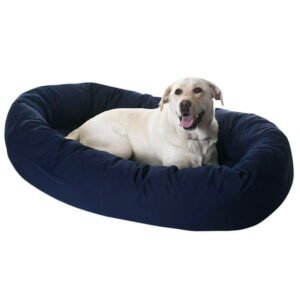 Majestic Pet Poly/Cotton Bagel Pet Bed for Dogs, Calming Dog Bed Washable, Extra Large, Blue