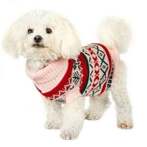 Cmunyle Pet Christmas Sweater Clothing For Small Dogs Puppies With Leaf Pattern Soft Flannel Material In Size S Pink Color Knitted Fabric Dog Apparel Pink S