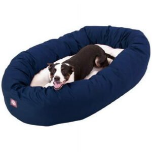 Majestic Pet Sherpa Poly/Cotton Bagel Pet Bed for Dogs, Calming Dog Bed Washable, Large, Blue