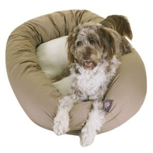 Majestic Pet Sherpa Poly/Cotton Bagel Pet Bed for Dogs, Calming Dog Bed Washable, Extra Large, Khaki