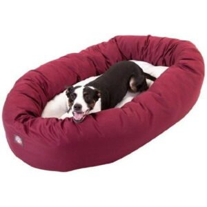 Majestic Pet Sherpa Poly/Cotton Bagel Pet Bed for Dogs, Calming Dog Bed Washable, Large, Burgundy