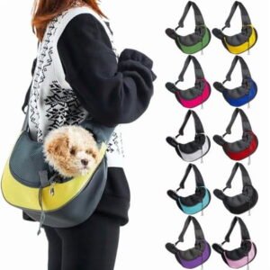 HOMEIORA 1pc Pet Sling Carrier for 2-5 lbs Small Dogs & Cats – Hands-Free Puppy Carrier with Safety Hook, Large Zipper Pocket, Soft Breathable Mesh, Adjustable Strap & Reflective Strip, Yellow