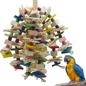 Visland Parrot Bird Toys-Natural Wood Bird Block Toys Bird Chewing Toy Hanging Bird Bite Toys for Macaws African Grey Parrot Cockatiel Conures Cockatiels Big & Medium Birds