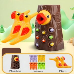 BESTSKY Catch Worm Toy for Woodpecker Family Fine Motor Skill Game, Magnetic Bird Feeding Activity, Hand-Eye Coordination Toy, Educational Gift