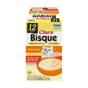 Inaba Churu Bisque Lickable Wet Cat Topper, 1.4 oz Pouch, 12 Pouches, Chicken Variety