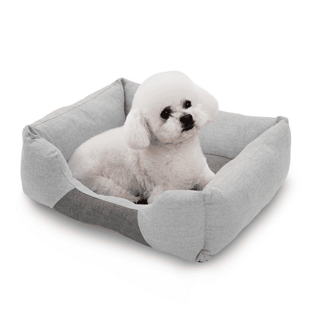 Magshion Small Medium Cuddler Dog Bed, Anti-Slip PVC Dotted Bottom and Machine Washable, Light Gray,20″