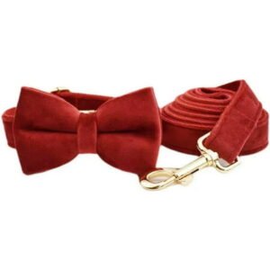 UOSIA Dog Collar and Leash Set with Metal Buckle Red Comfortable Puppy Collar,Bow Collar Leash Set,L