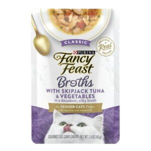 Purina Fancy Feast Broths Cat Food, Wet Cat Food, Skipjack Tuna & Veggies, 1.4 oz Pouch (16 Pack)