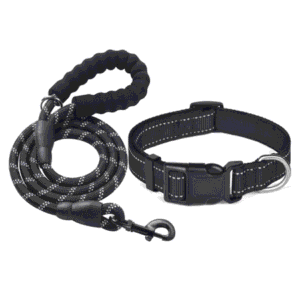 Reflective Dog Collar Padded with Breathable Adjustable Nylon Soft Dog Collars for Small Medium Large Dogs (Collar+Leash)