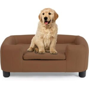 PRZL 25-Inch Modern Pet Sofa with PU Scratch-Resistant Fabric and Adjustable Legs, Elevated Dog Couch for Small and Medium Dogs, Comfortable Dog Sofa Bed