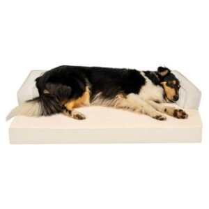FurHaven Pet Products Plush & Decor Check Comfy Couch Orthopedic Pet Bed for Dogs & Cats – Wheat, Jumbo