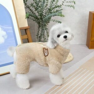 Tangpan Dog Fuzzy Velvet Pajamas, Plush Onesie Soft Dog Winter Clothes for Small Dogs, Pet Puppy Jumpsuit, Doggy Apparel Brown Medium