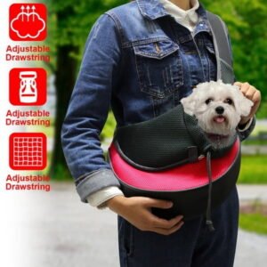 Moclever Pet Dog Sling Carrier Dog Sling with Net Bag for Carrier Dogs Cats Hands Free Pet Bag Dog Sling Backpack, Red, 17.72×14.17in