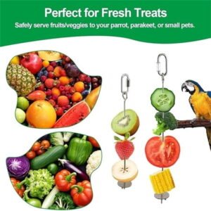 Bird toys for Parakeets, foraging toys for Birds, Stainless Steel, Clips for Hanging, Fruit Veggie Skewer, Outdoor Aviary, Medium Sized, 1 Pc