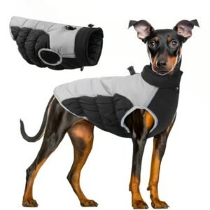 Large Dog Jacket with D-Ring, Dog Windproof Coat Raincoat,Pet Apparel Outfit with Reflective Strips, Winter Warm Vest for Medium Large Dog Black 6XL