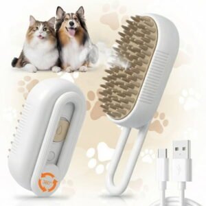 4-in-1 Cat Steam Brush for Shedding, Rechargeable cat brushes – Self-Cleaning Comb for Long and Short Hair Cats and Dogs, Steam Pet Brush for Hair Removal, Vibrating Message, Grooming & Relaxation