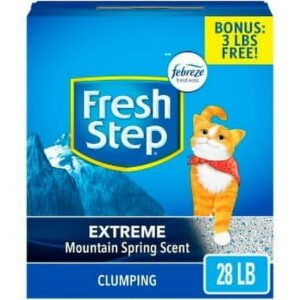Fresh Step Extreme Scented Litter with the Power of Febreze, Clumping Cat Litter – Mountain Spring, 28 Pounds