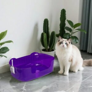 HomeKingdee Large Spill-Proof Cat Litter Box with Scoop – Durable Plastic Litter Tray in Green, Purple, Orange (15.75 x 11.42 x 5.71 in)