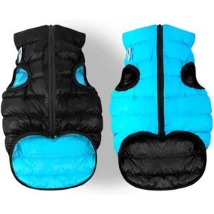 AiryVest Lightweight Reversible Winter Dog Coat – Warm Dog Jacket – Water Resistant Windproof – Insulated Dog Apparel for Small, Medium & Large Dogs – Comfortable Dog Puffer Vest – Black/Light Blue