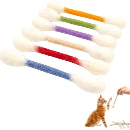 Cotton Swabs Cat Toys with Catnip, 6 Pk Giant Kitten Chew Sticks for Indoor Boredom, Durable Dental Teething Ropes, Big Interactive Felt Kitty Kicker Play Lover Gift Accessories