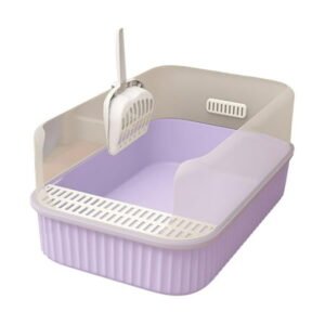 Fzaqwen Cat Litter Tray Cat Litter Box Pet Accessories Semi Closed with Cat Litter Spade Violet