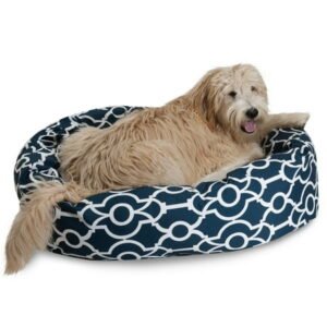 Majestic Pet Sherpa Athens Bagel Pet Bed for Dogs, Calming Dog Bed Washable, Extra Large, Navy Blue