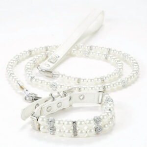 Zhuge 1 Piece Artificial Pearl Pet Collar & Leash Set, Durable Plastic, Practical Fashionable Pet Accessories, L size, white