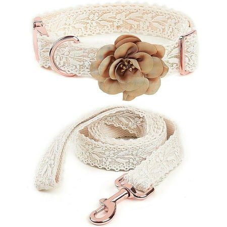 UOSIA Dog Collar And Leash Set Adjustable Handmade Embroidered Lace Dog Collar With Flowers And Metal Clasp Leash For Pet Wedding Birthday Collar