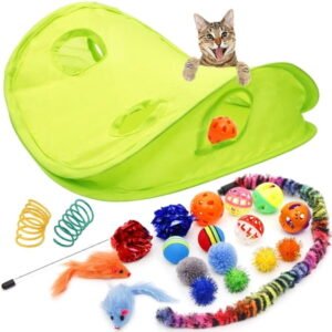 Youngever 18 Cat Toys Kitten Toys Assortments, Cat Teaser Wand, Interactive Bell Toy, Sparkle Balls for Cat, Puppy, Kitty, Kitten (with Hide Seek Toy)