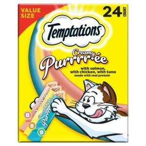 Temptations Creamy Puree Chicken, Salmon & Tuna Lickable Cat Treats, 12G Pouches (24 Pack)