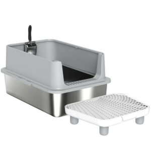 Dranite XL Stainless Litter Box, Scoop, Pad, Anti-Leak, Easy Clean, Non-Stick