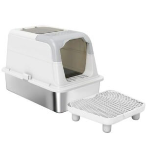 Dranite XL Enclosed Stainless Litter Box, Scoop, Deodorizer, Sand Pedal