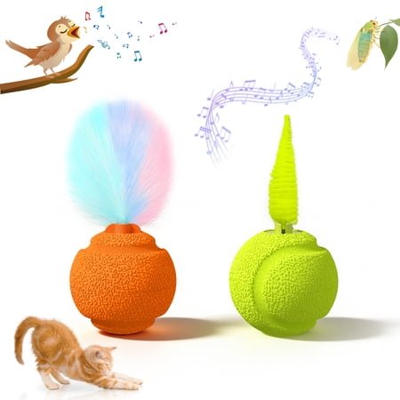 Risehigh Interactive Cat Toy Ball with Realistic Animal Sounds Feather Bell Wobbly Bite Resistant Cat Toy for Indoor Cats Kittens