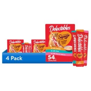 (4 pack) Hartz Delectables Squeeze up Lickable Wet Cat Treat Flavor Variety Pack, 0.5oz Tube (54 Count)