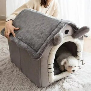 BGZLEU Cat Cave Bed, Washable Dog Bed, Warm and Cosy Cat House, Foldable Comfortable Pet Cat House, Dog Bed with Removable Cushion, Dog Bed with Cover Cave, Dog House with Non-Slip Bottom (Gray, S)