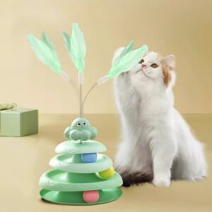 SHENGXINY Cat toys, Pet Interactive Spinner Track, Balls & Boredom Relief – Kitten Activity Center for Active Play & Entertainment Green 7.9x16in