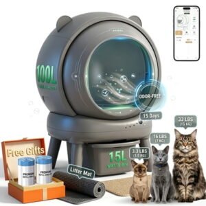2026 Upgraded Automatic Cat Litter Box 2-Way Odor Remover & 100 Trash Bags,App Control, Self-Cleaning Cat Litter Box for Multiple Cats, True Integration & Structure Safety