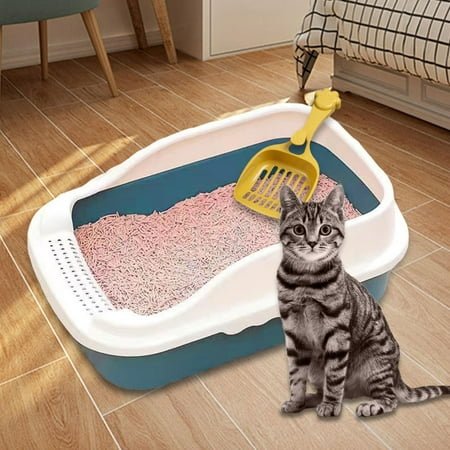 FITYLE Cat ,Potty Toilet Deep Loo Cage Accessories with Scooper Pet Litter Tray Pan for Small and Medium Cats Kitten Bunny 31x21x16cm
