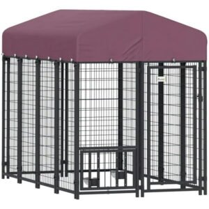 GVN Dog House, Dog Shelter,Outdoor Dog Kennel with 360° Rotating & 4 Levels Adjustable Bowls, Waterproof Cover