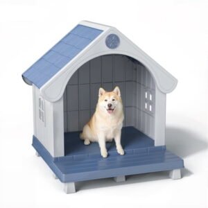 fazzn Elevated Resin Dog House with Porch, Weatherproof Outdoor Pet Shelter for Small to Medium Dogs, Easy Assembly & Durable.Blue