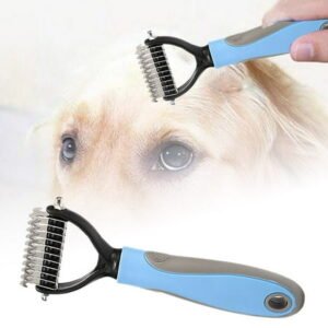 Double-Sided Pet Grooming Rake – Deshedding & Dematting Tool for Dogs & Cats, Extra-Wide Undercoat Brush for Long Hair, Reduces Shedding with Stainless Steel Teeth