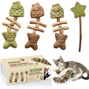 4-Piece Catnip & Natural Gallnut Infused Fish/Star Cat Toys – Interactive Fun for Cats, Cat Chew & Play Set