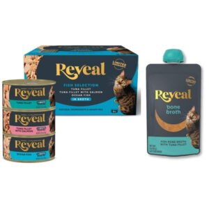 Bundle & Save: Reveal Pet Food Natural Wet Cat Food Fish Selection 8×2.47oz cans and Natural Cat Treats Bone Broth with Tuna Fillet 3oz