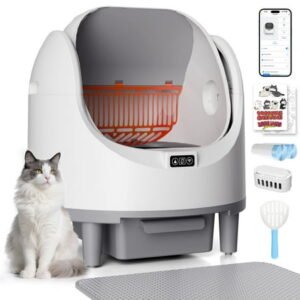 SaniCosi Self Cleaning Litter Box, Open Top Design Automatic Cat Litter Box for Multiple Cats, App Control with Safety Sensors, Includes Scent Cartridge & Trash Bags